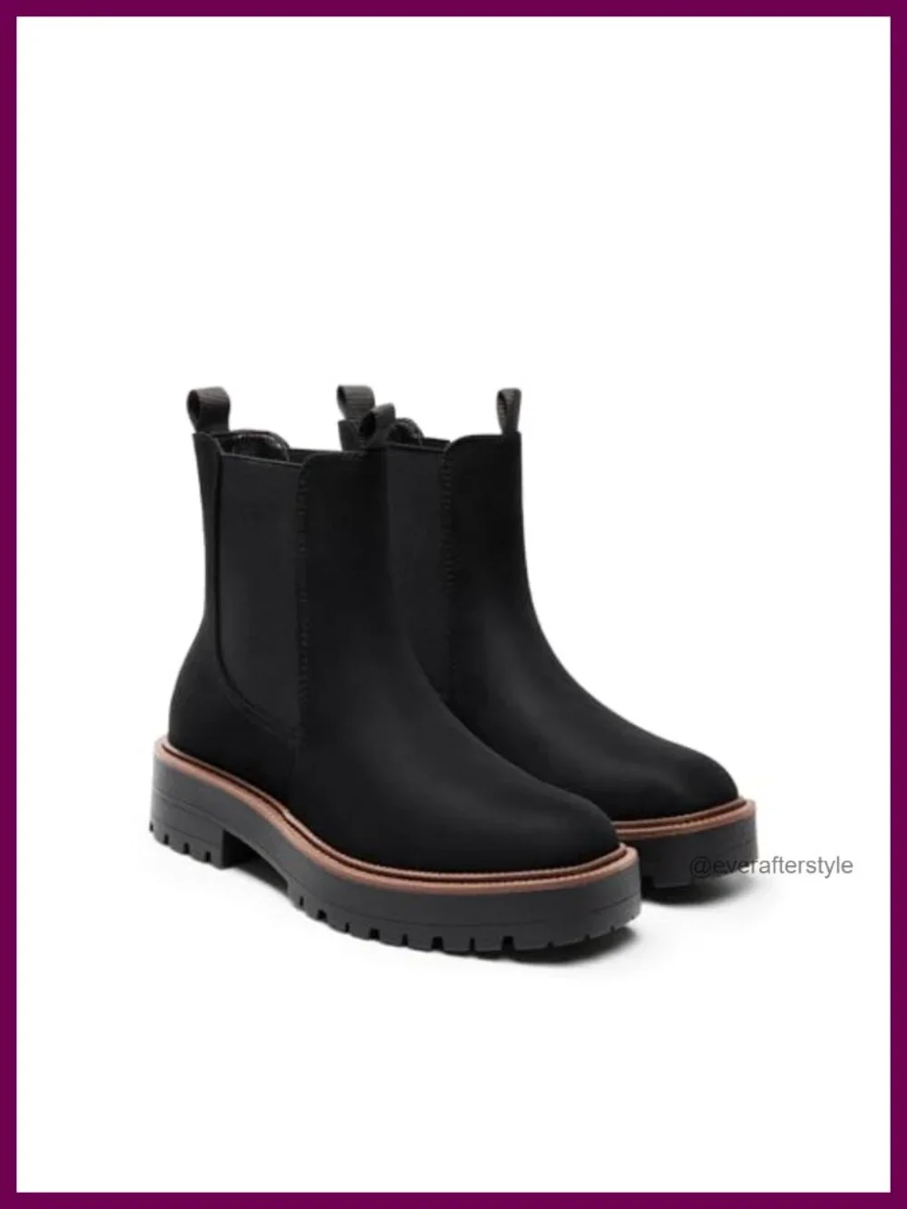 Faux Leather or Suede Chelsea Ankle Boots Square Toe Low Heel Lug Sole Platform